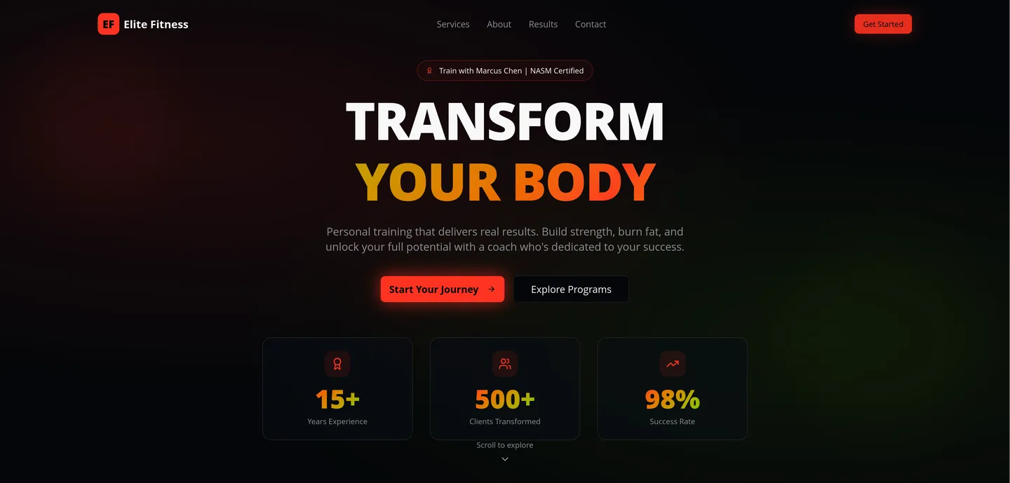 Elite Fitness gym concept homepage