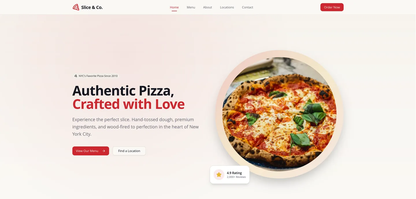 Slice & Co. pizza shop concept homepage
